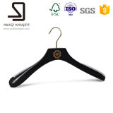 Glossy Black Wooden Clothes Hanger with Non-Slip Strip