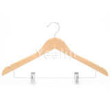Hot Sale Crafted Natural Wooden Cloth Hanger with Clothes Clips (YW200-6612NS)