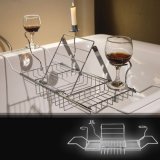 304 Stainless Steel Over Bath Tub Racks Shower Organizer Bathtub Caddy Tray with Extending Sides, Wine Glass Holder and Adjustable Book Holder Anti-Rust
