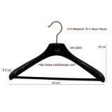 Glossy Outwear Jacket Black Wooden Suit Clothes Hanger with Bar