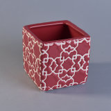 Square Ceramic Candle Holder with Red Glazing