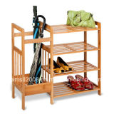 Wood Shoe Rack of Four Tiers with Umbrella Rack with CE (G-SR07)