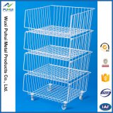 New Design 3 Layer Wire Storage Basket with Wood Handle