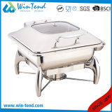 Stainless Steel Electrolytic Luxury Roll Top Glass Lid Square Dish Chafing for Sale with Fuel Holder