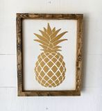 Framed Glod Pineapple Decor Wood Wall Art