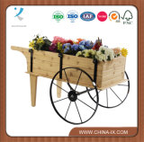 Wooden Flower Display Cart with Steel Wheels