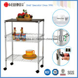 3 Tiers Chrome Metal Wire Kitchen Cart with MDF Board