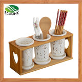 Bamboo & Ceramic Kitchen Utensil Holder Fork Knife Chopstick Holder