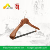 High Quality Brown Wooden Clothes Hanger with Velvet Flocked Bar (ACH208)