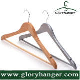 Cheap Wooden Clothes Hanger with Pant Bar, Matel Hook