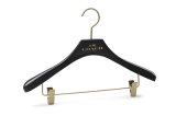 Female/Male Black Wooden Clothes Hanger with Bar and Clips