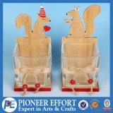 Wooden Squirrel Design with Clear Glass Cup for Candle Holder