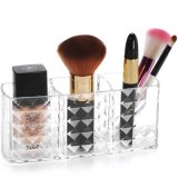 Clear Acrylic Three Cups Makeup Brush Organizer Pencil Holder Cosmetic Storage