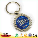 Brilliant Souvenirs Round Shape Metal Key Chain Keying with Glitter
