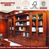 Natural Wood Modern Bookcase with Glass Doors (GSP9-031)