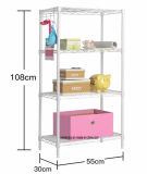 White Epoxy Coated 4 Layer DIY & Durable Steel Wire Rack Shelving with Hook Rails