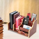 Large Capacity Wooden Desk Organizer with File Rack and Drawer
