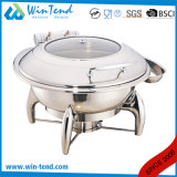 Stainless Steel Electrolytic Luxury Roll Top Glass Lid Round Chafing Dish for Sale with Fuel Holder
