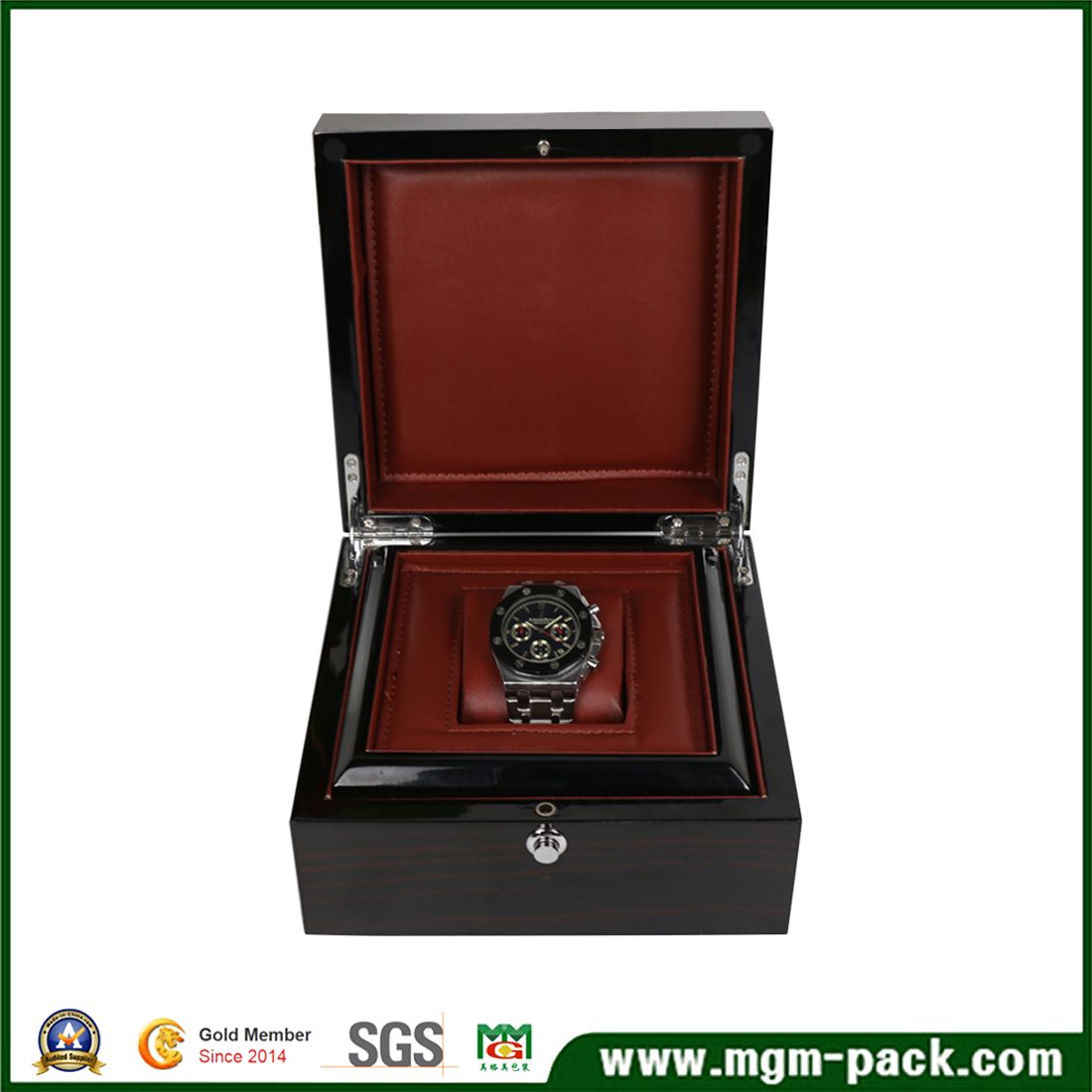 High Glossy Black Lacquer Wooden Watch Box