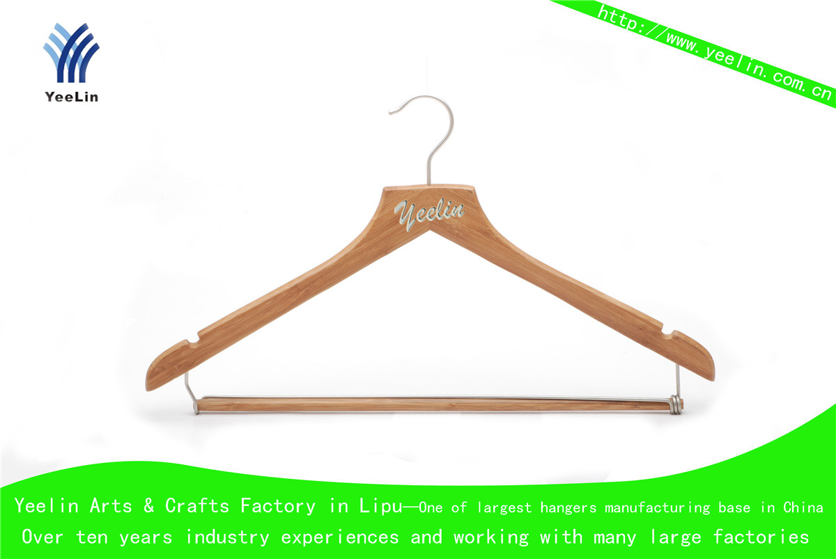 High Quality, Cheap Price and Regular Clothes Bamboo Hanger Ylbm6712D-Ntln1 for Supermarket, Wholesaler with Shiny Chrome Hook