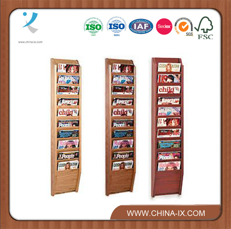 10-Tiered 10 Pockets Wood Magazine Rack for Wall