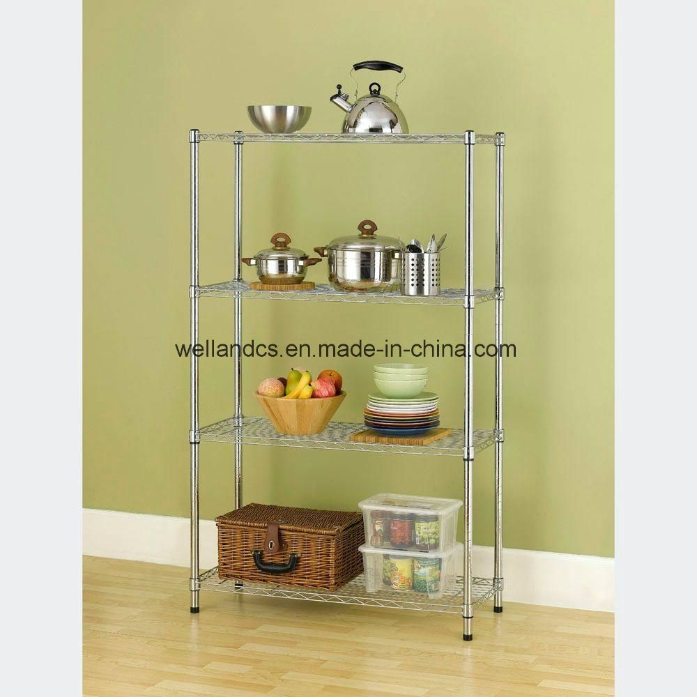 Easy Assemble 4 Shelf Adjustable Zinc Coated Steel Kitchen Utensil Storage Wire Rack Organizer