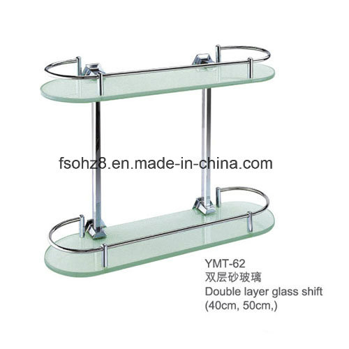 Double Layer Tempered Bathroom Glass Shelf with Rail (YMT-62)