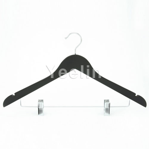 Hot Sale Rubber Coated Wooden Clothes Hanger with Clips (YW211-9314--NS)