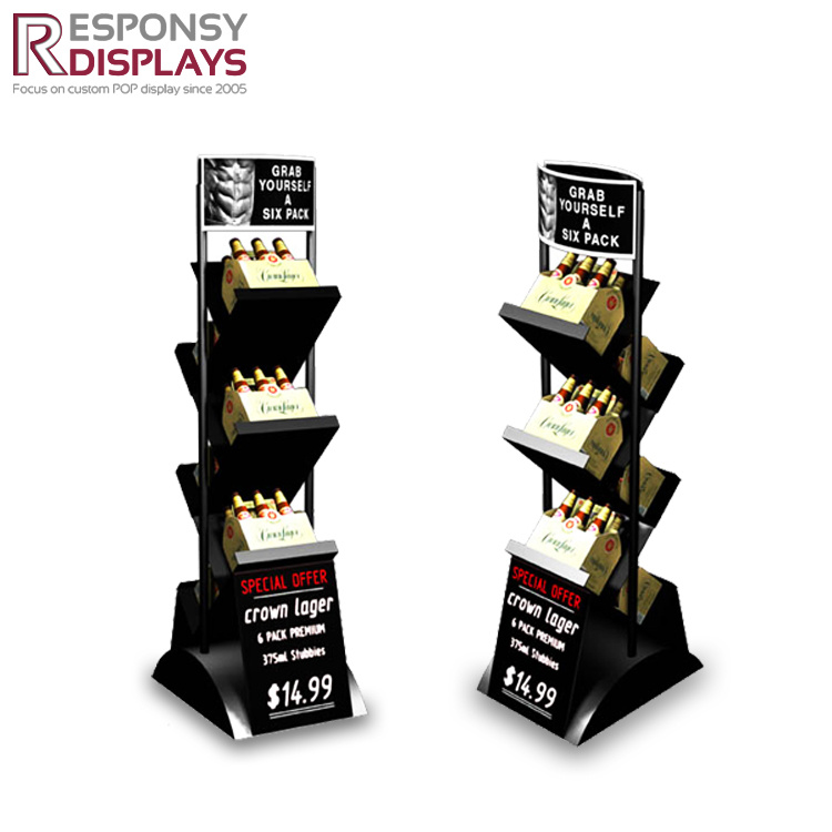MDF & Metal Floor Display Wooden Wine Rack