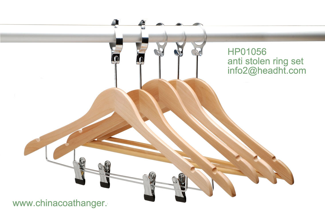 Anti-Stolen Hanger with Bar, Multifunctional Wooden Clothes Hangers, Bottom Hanger for Pants