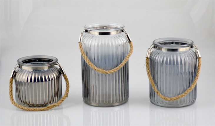 Plating Glass Candle Holder with Jute Rope Handle