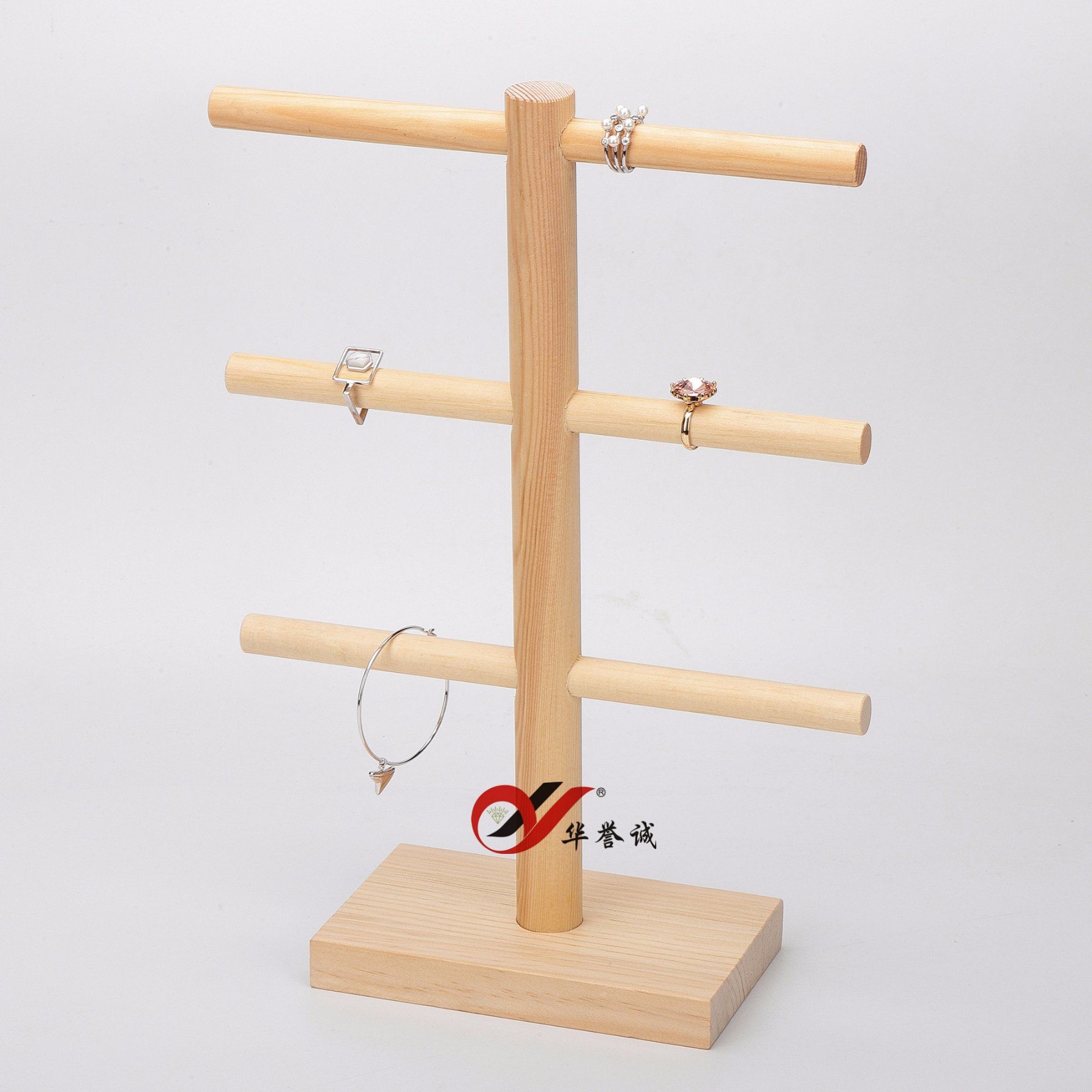 T Shape 3 Layers Wooden Bracelet Display Holder