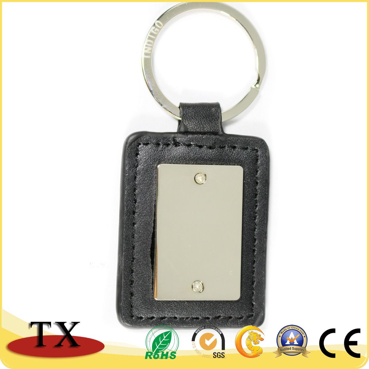Custom Logo Metal Keyring PU Leather Key Chain