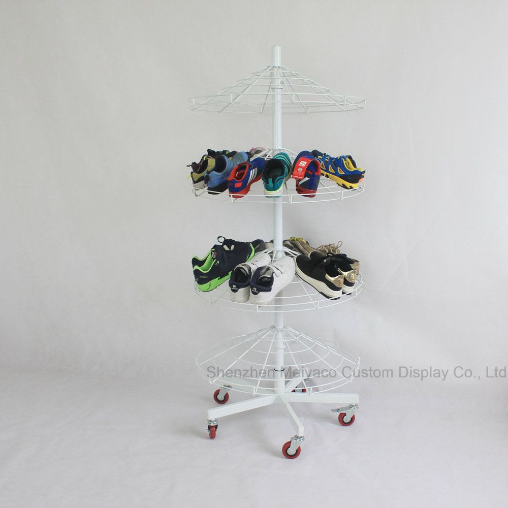 4 Layer Height Adjustable Rotating Circular Metal Shoe Display Stand