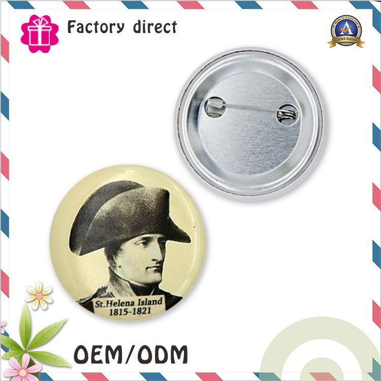 Custom 50mm Printed Iron Logo Tinplate Bottom Button Badge