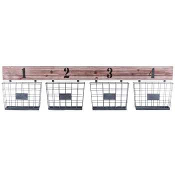 Kitchen for Coffee Rustic Whitewash Wooden Shelf 4-Iron Wire Baskets