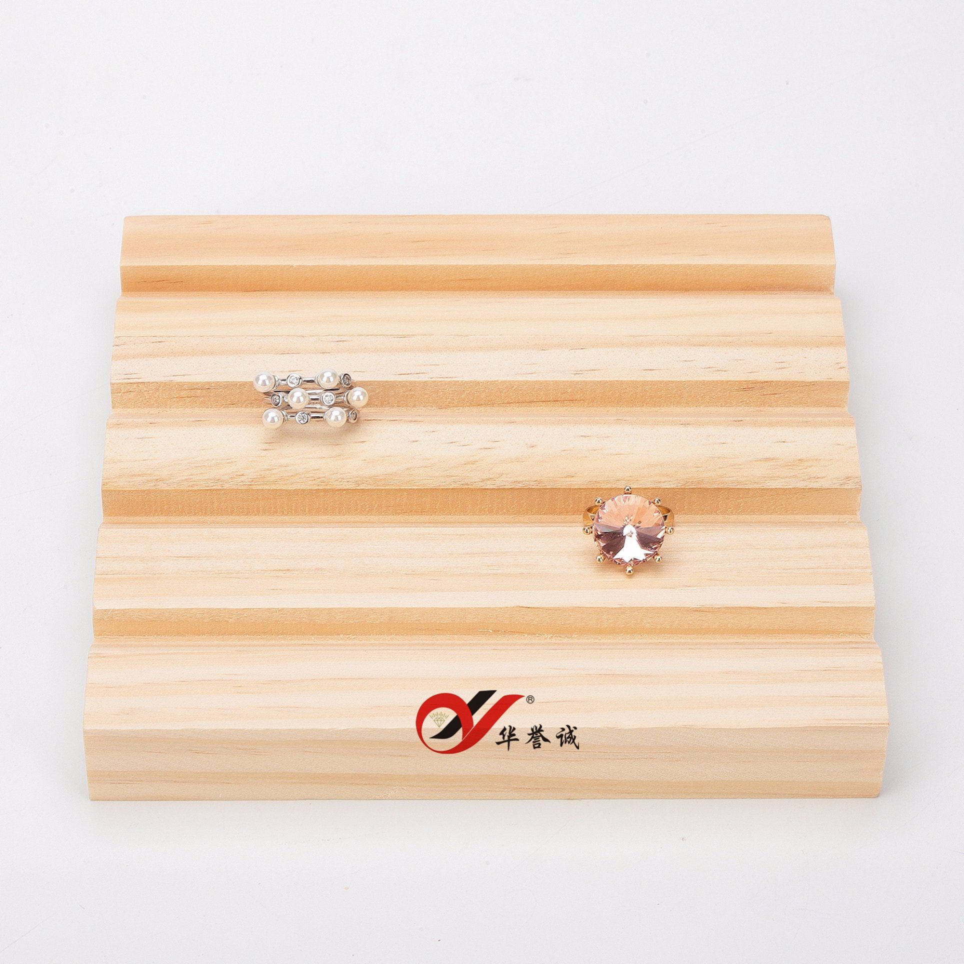 4 Lines Wooden Finger Ring Display Plateform