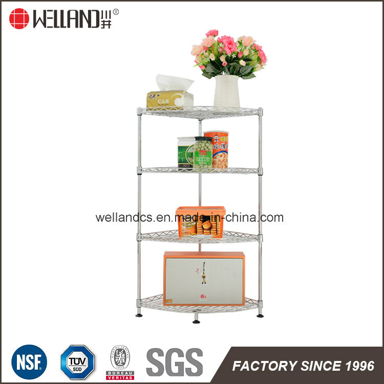 Home Furniture DIY 4 Shelves Fan-Shaped Livingroom Corner Storage Metal Wire Shelving Rack