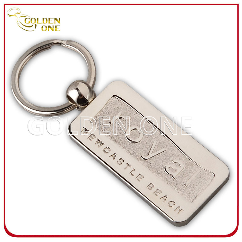 Rectangle Custom Embossed & Sandblasted Finish Metal Key Ring