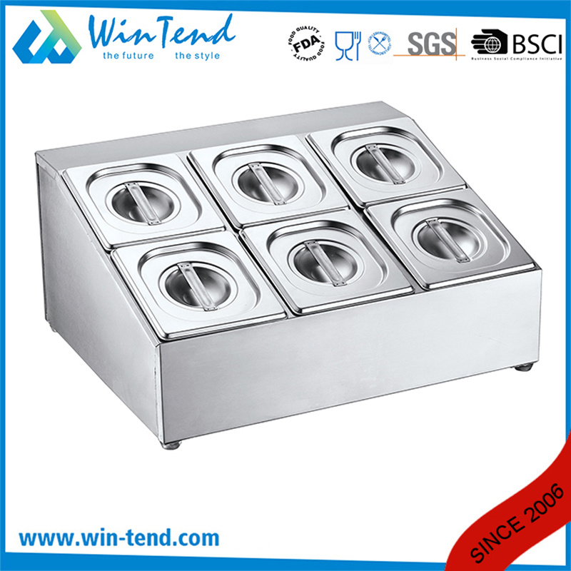 Stainless Steel Double Line Six Grids Deep Gn Gastronorm Pan with Lid Holder for Buffet