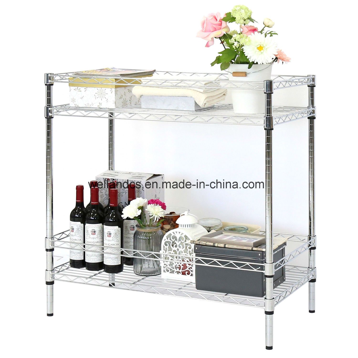 Free Standing 2 Tier Adjustable Chrome Metal Wire Storage Rack Organization with Shelf Frames