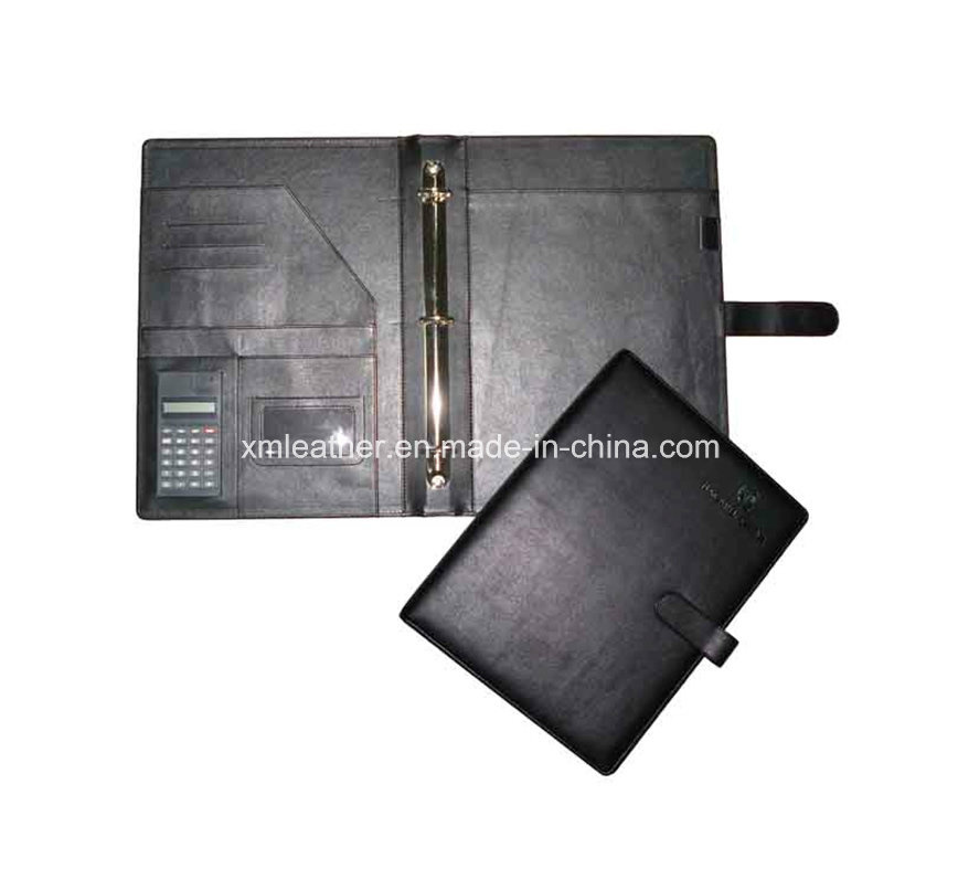 Ring Bound Leather Manila Folder with Calculator