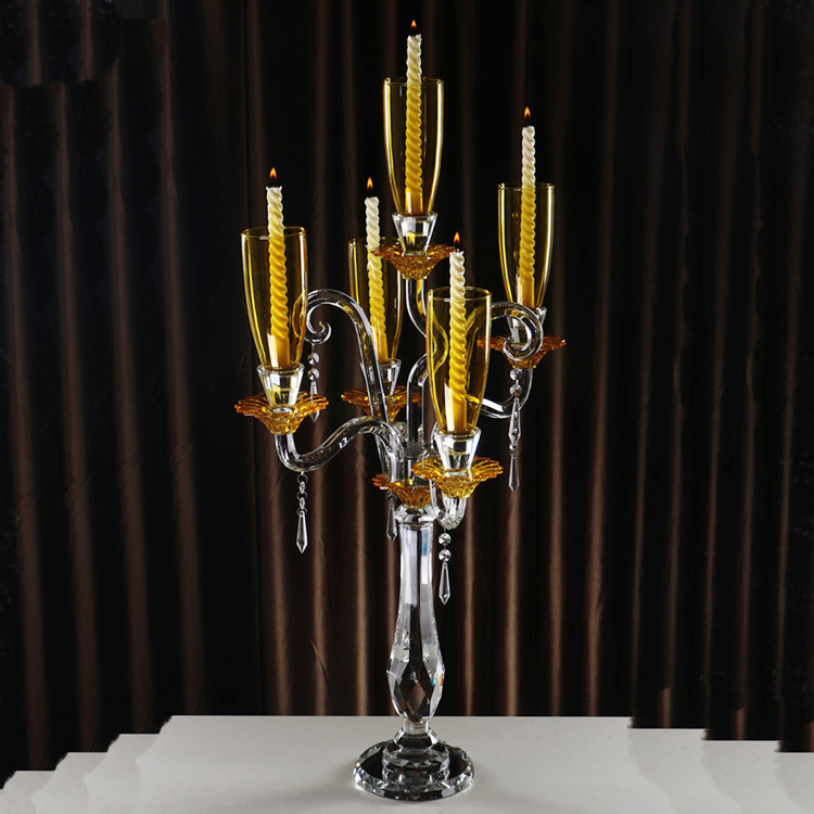 Coffee Color 5 Branche Crystal Candle Holder with Competitive Price