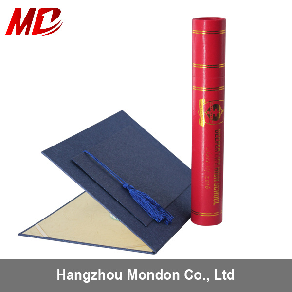Graduation Navy Blue Paper Certificate Cover and Red Tube Holder Set