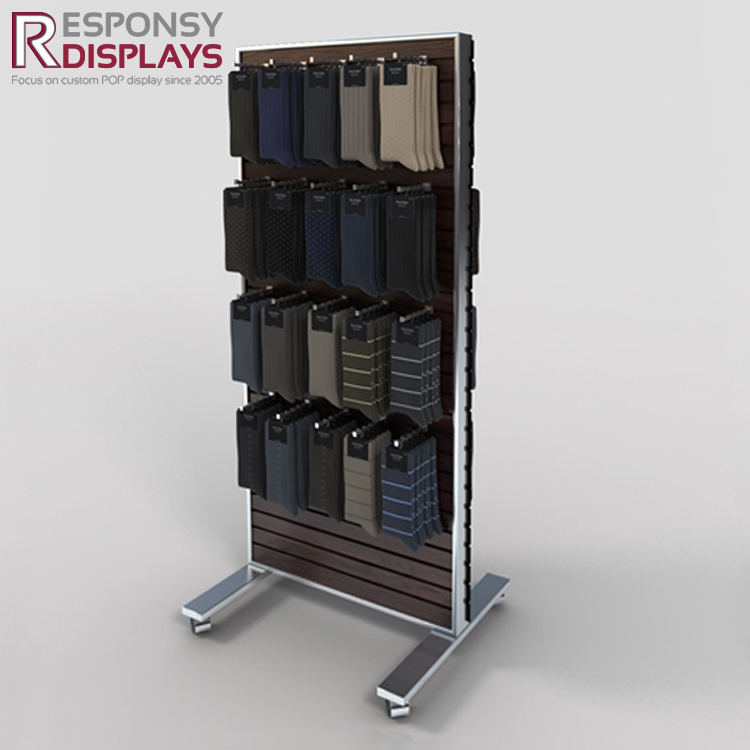 Best Quality Floor Wood Socks Display Shelf with Hooks