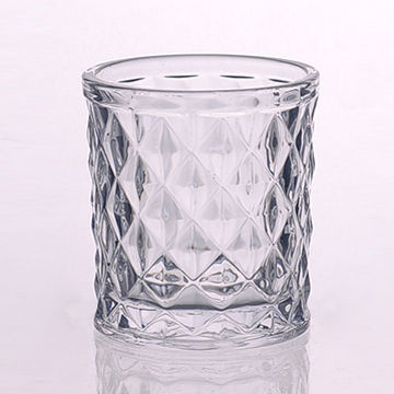 Small Size Glass Votive Candle Holder with Embossing Rhombus