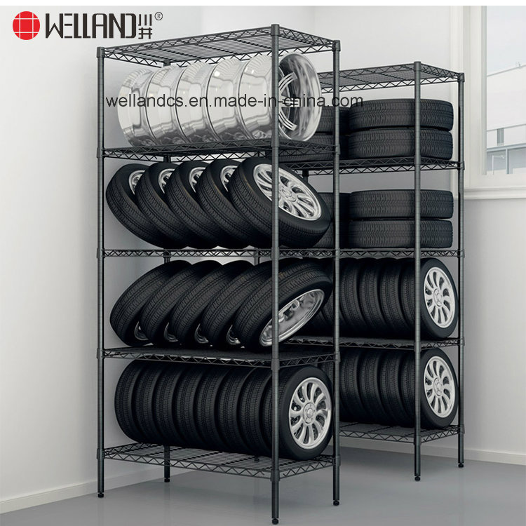 Dark Grey Epoxy Coated 5 Shelf NSF Light Duty Steel Garage Warehouse Tires Storage Shelving Rack
