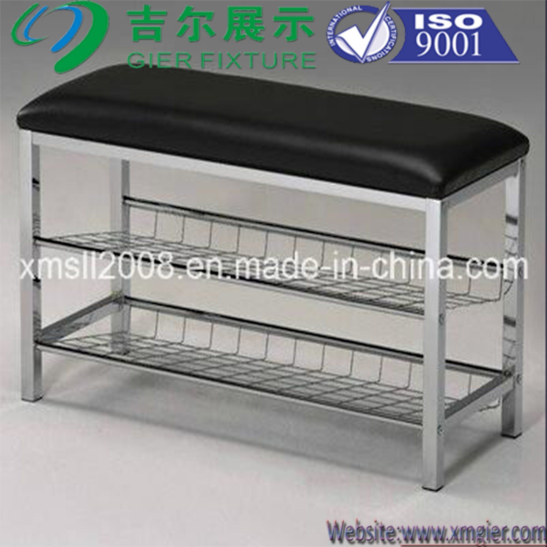 Two Tiers Metal Shoe Rack with Faux Leather Upholstery Ce (G-SR12)