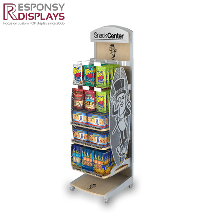 Cartoon Figure Floor Metal & Wood 5 Tiers Food Snack Display Rack with Hooks