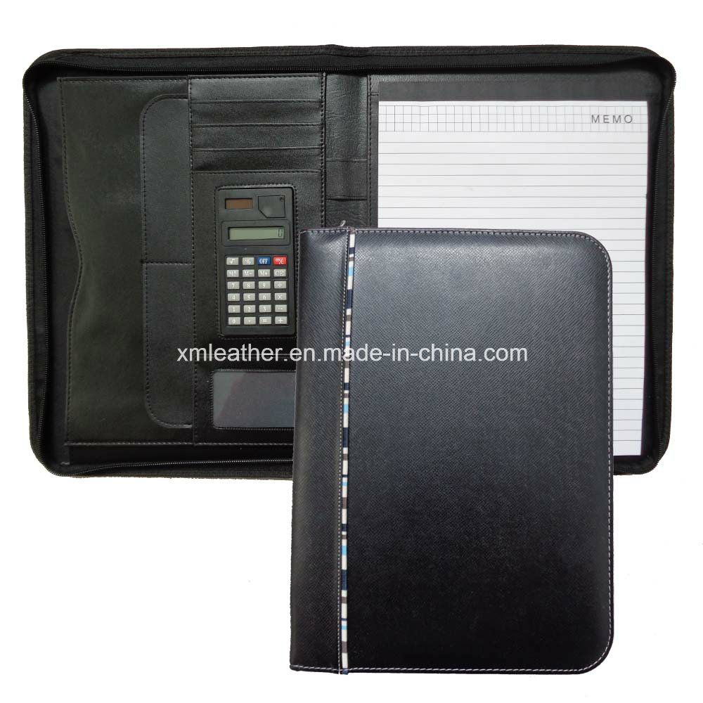 Black Leather Cover Medical File Folders with Pockets